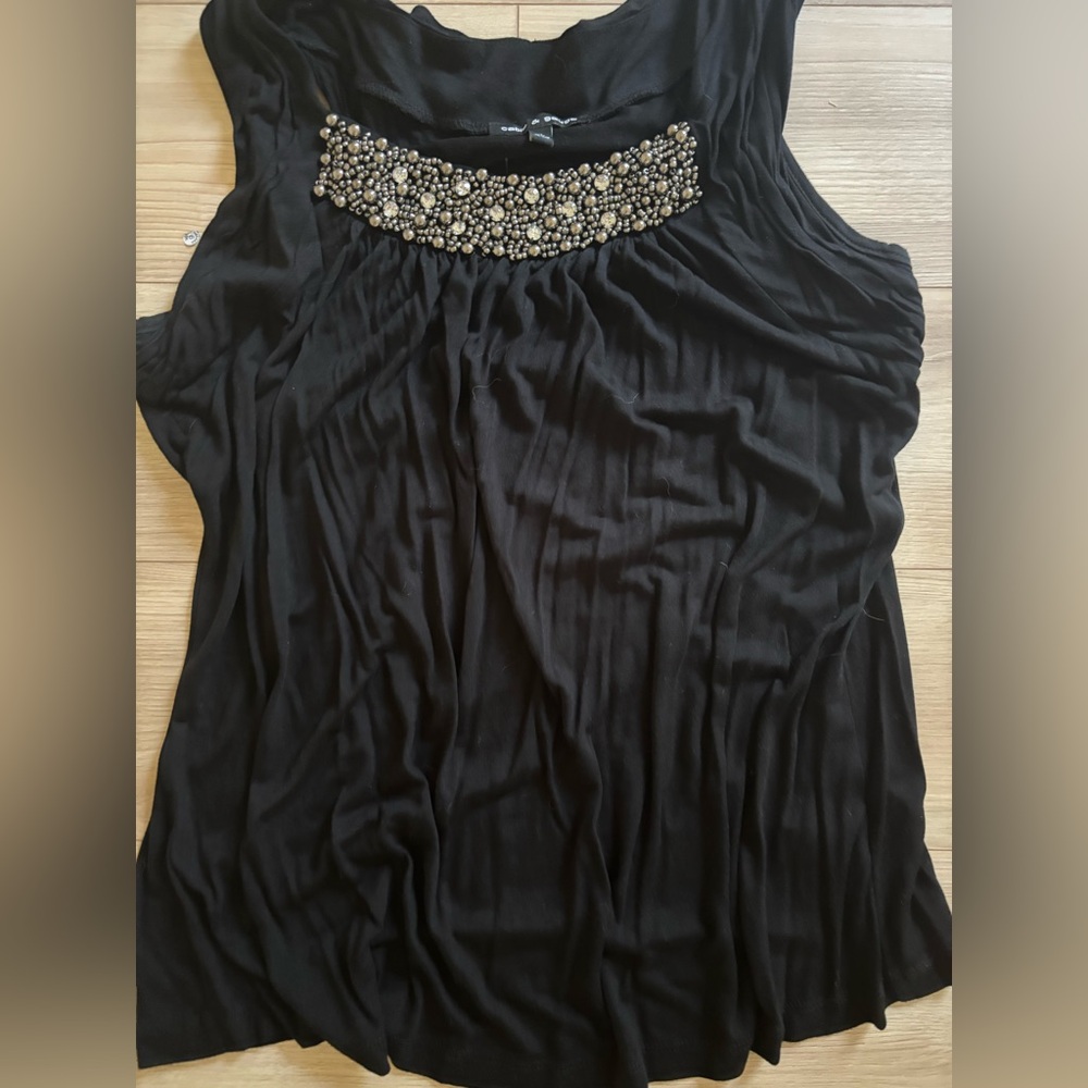 Embellished Black Sleeveless Top